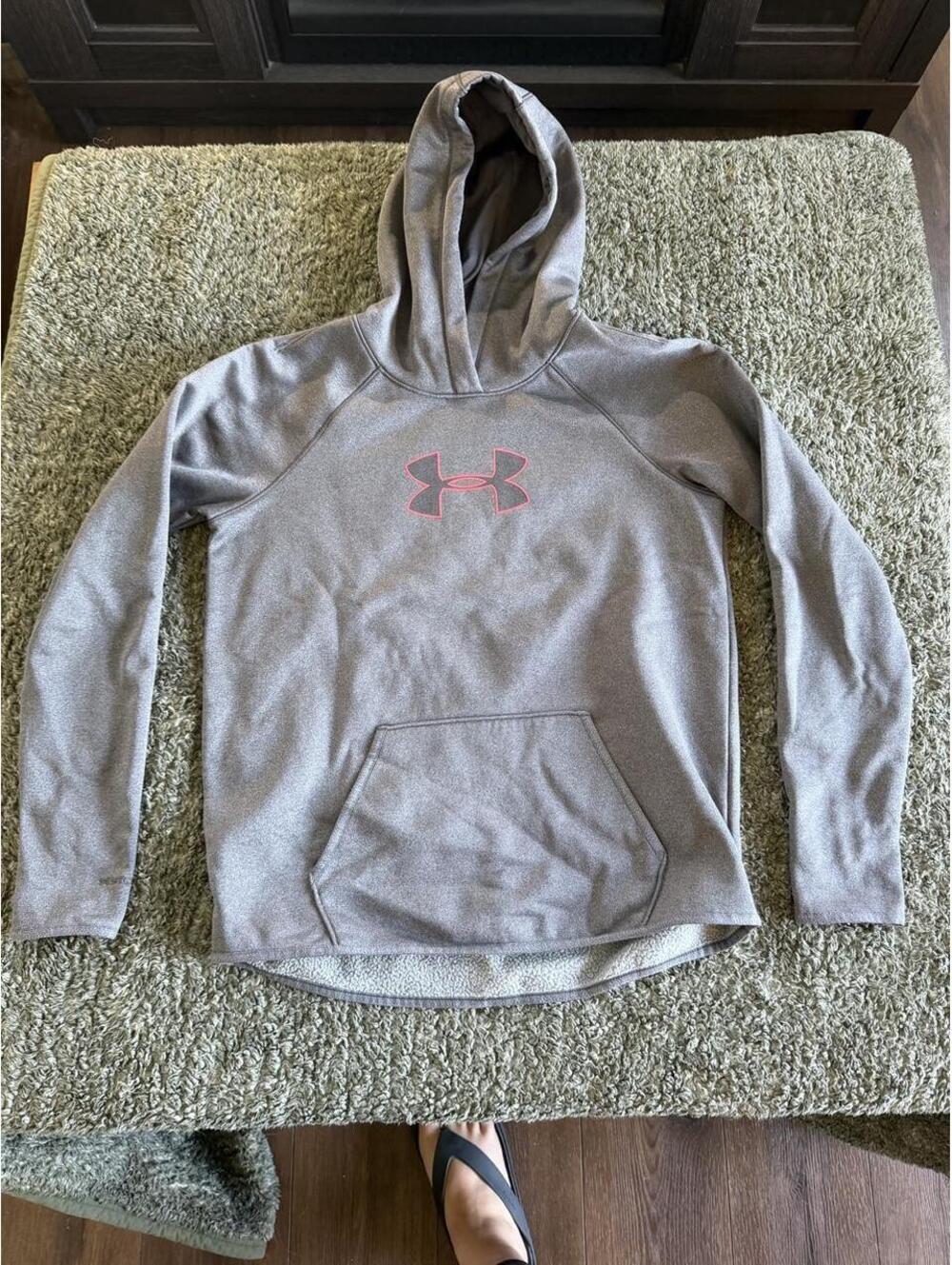 Under Armour Gray Hoodie Sweatshirt with Pink Logo, Size Medium